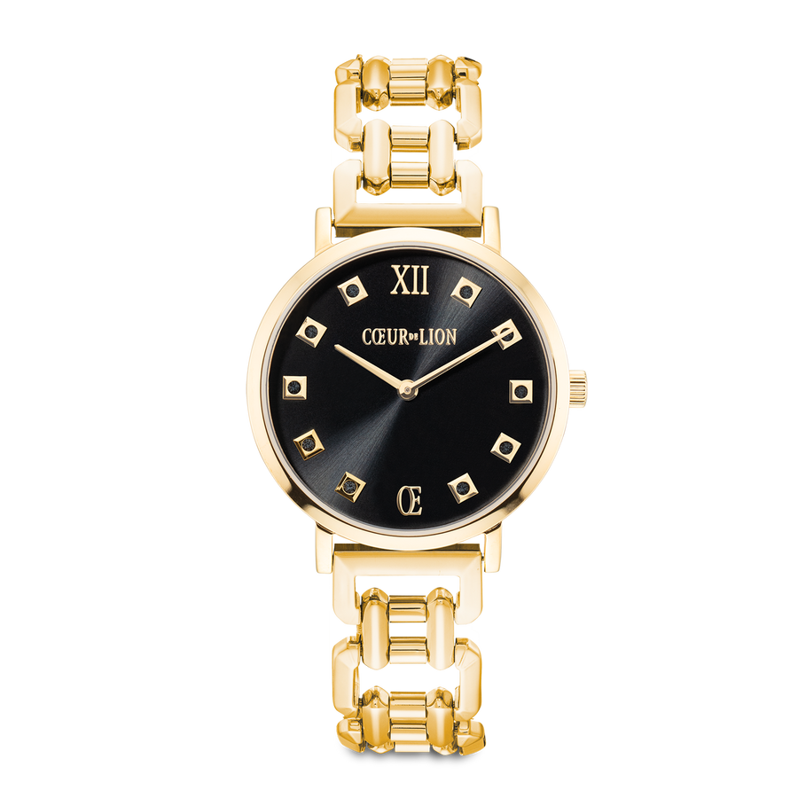 Uhr Rund Brilliant Glamourous Black Statement Gold