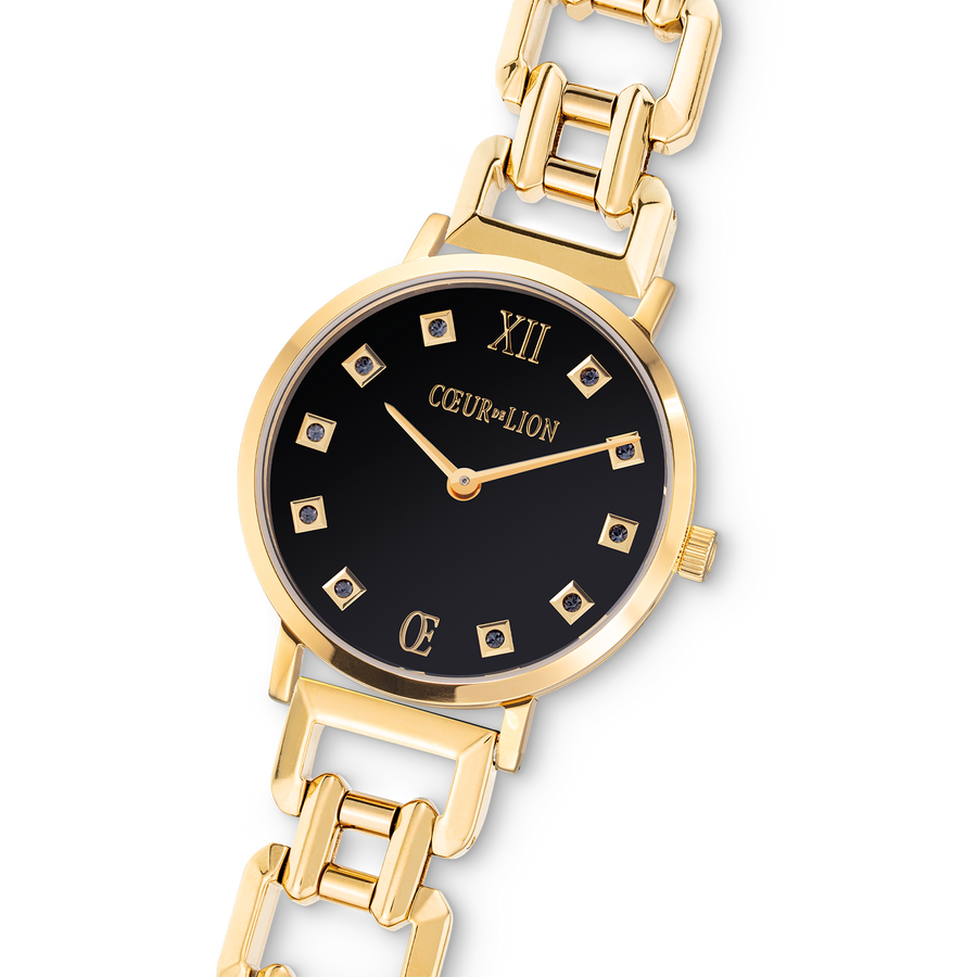 Uhr Rund Brilliant Glamourous Black Statement Gold