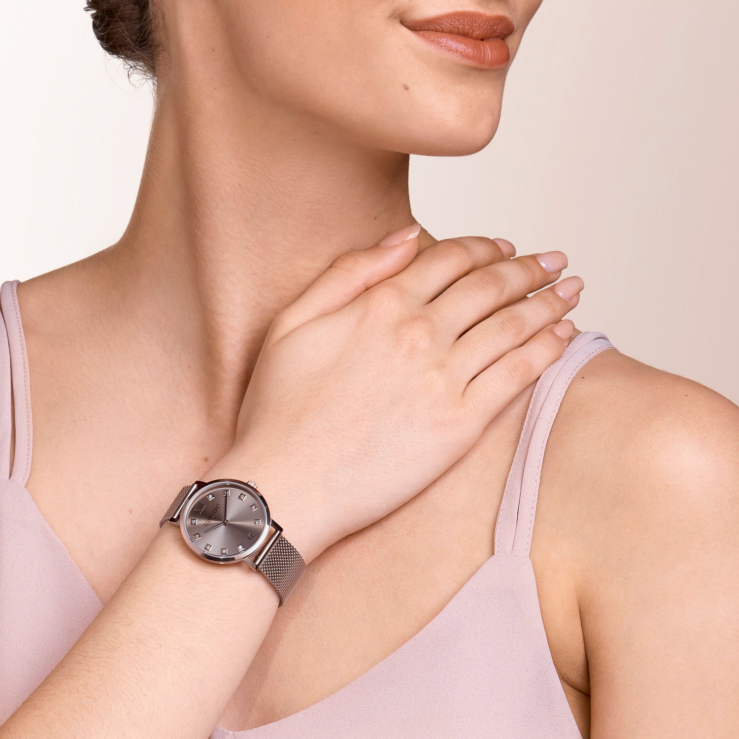 Uhr Rund Champagne Sunray Milanaise Edelstahl Champagne