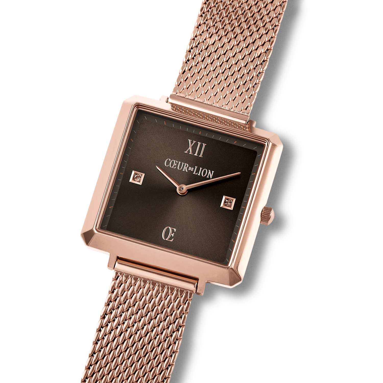 Uhr Iconic Square Mocca Sunray Milanaise Edelstahl Rosegold