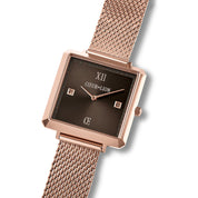 Uhr Iconic Square Mocca Sunray Milanaise Edelstahl Rosegold