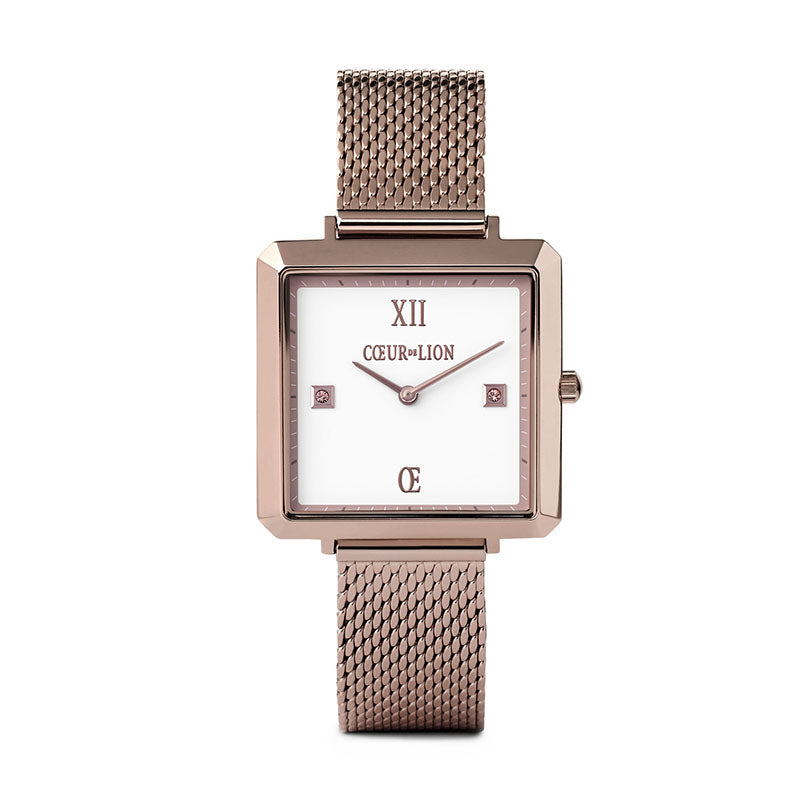 Uhr Iconic Square Brilliant White Milanaise Edelstahl Champagne
