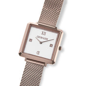 Uhr Iconic Square Brilliant White Milanaise Edelstahl Champagne