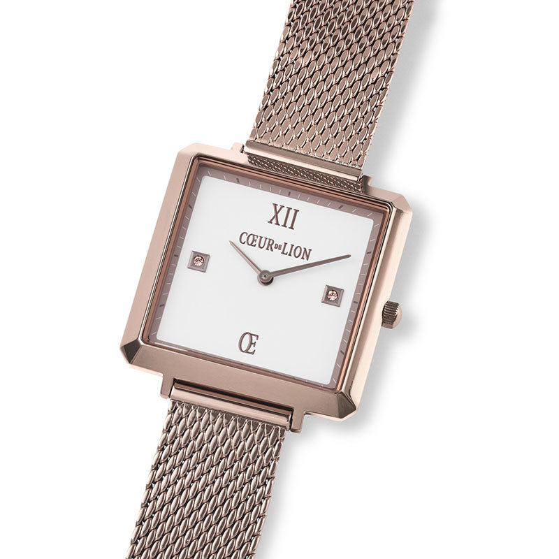 Uhr Iconic Square Brilliant White Milanaise Edelstahl Champagne