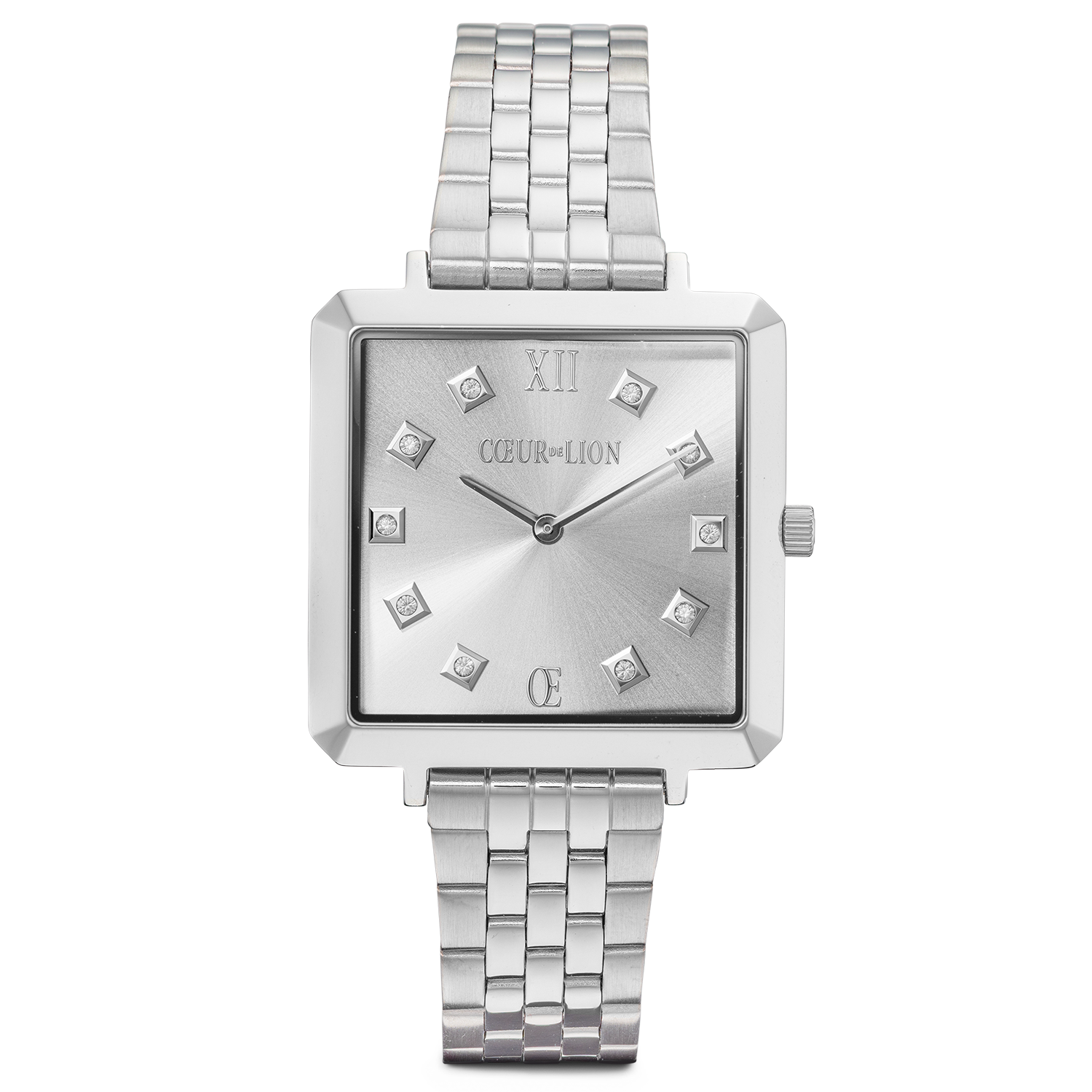 Uhr Iconic Square Elegant Monochrome Silver Edelstahl von COEUR DE LION