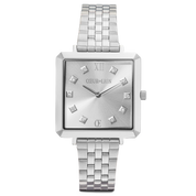 Uhr Iconic Square Elegant Monochrome Silver Edelstahl von COEUR DE LION