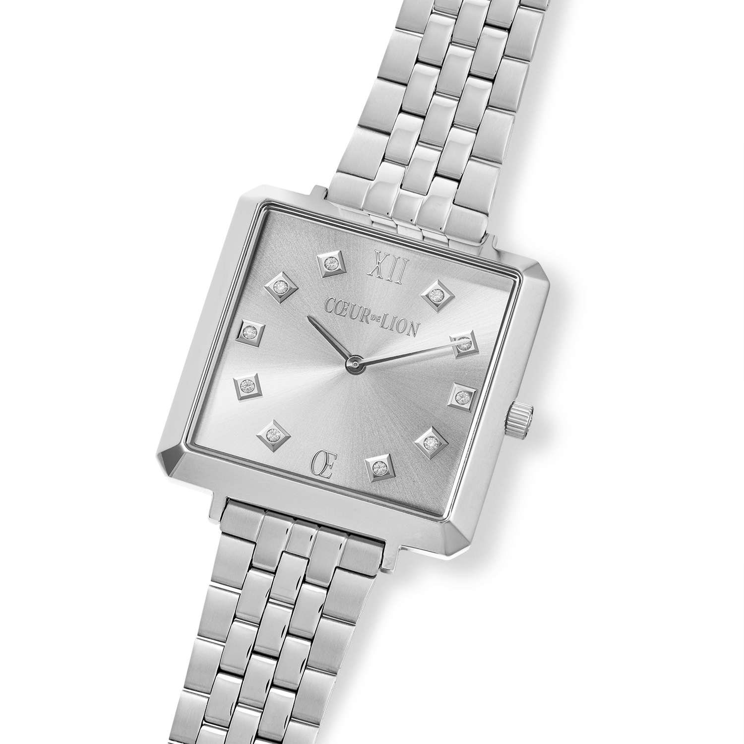 Uhr Iconic Square Elegant Monochrome Silver Edelstahl von COEUR DE LION – im Set mit passenden Schmuckstücken