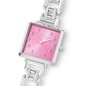 Uhr Iconic Cube Viva Magenta Statement silber von COEUR DE LION – im Set mit passenden Schmuckstücken