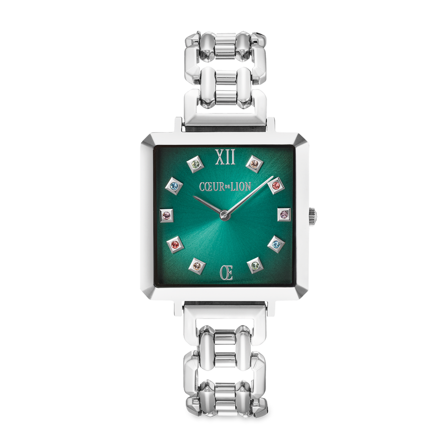 Uhr Iconic Cube Turquoise Glaze Statement silber
