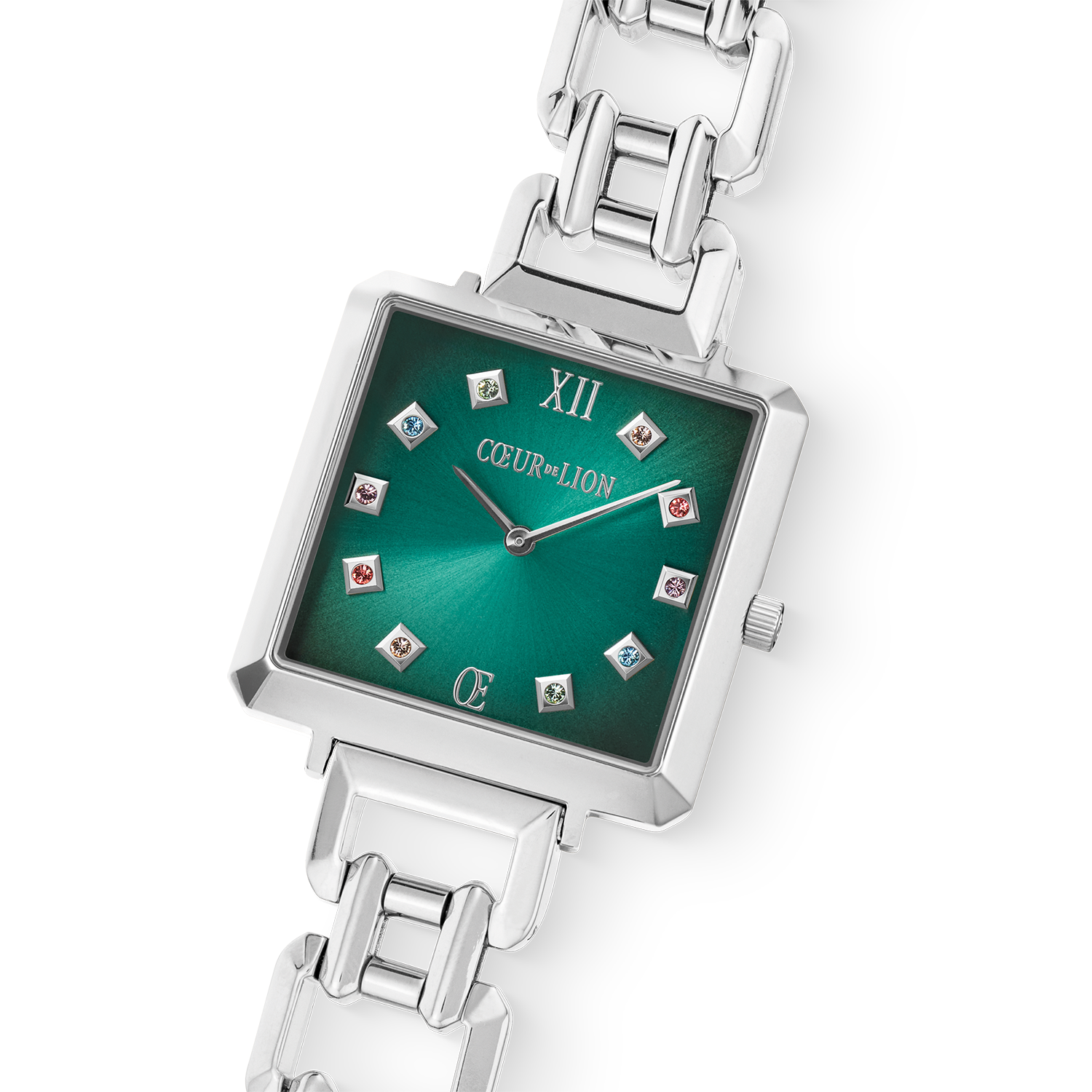 Uhr Iconic Cube Turquoise Glaze Statement silber von COEUR DE LION – im Set mit passenden Schmuckstücken