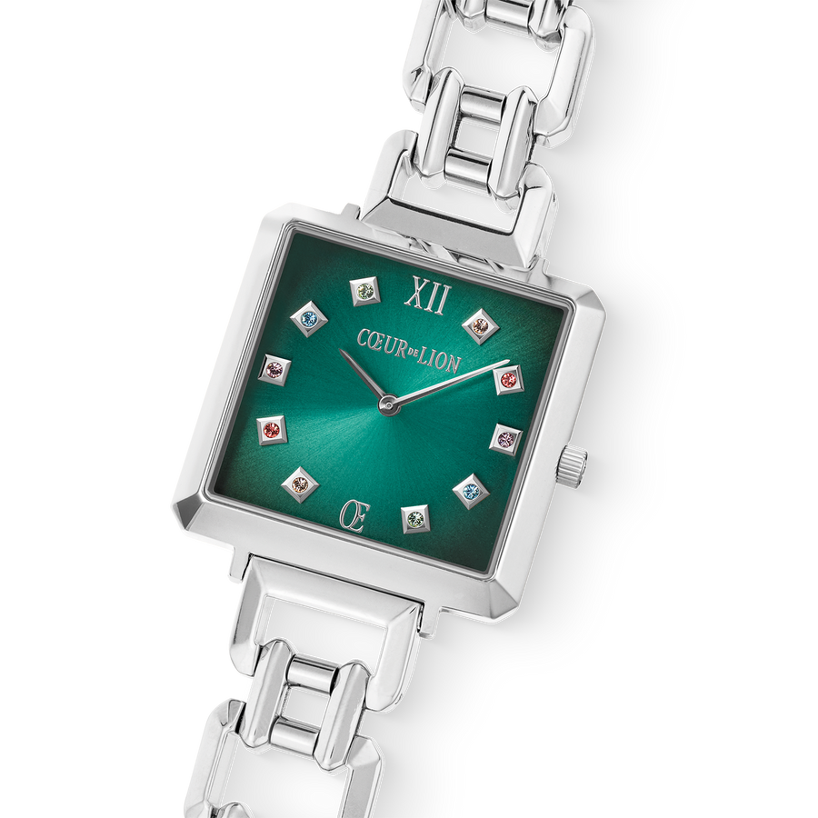 Uhr Iconic Cube Turquoise Glaze Statement silber