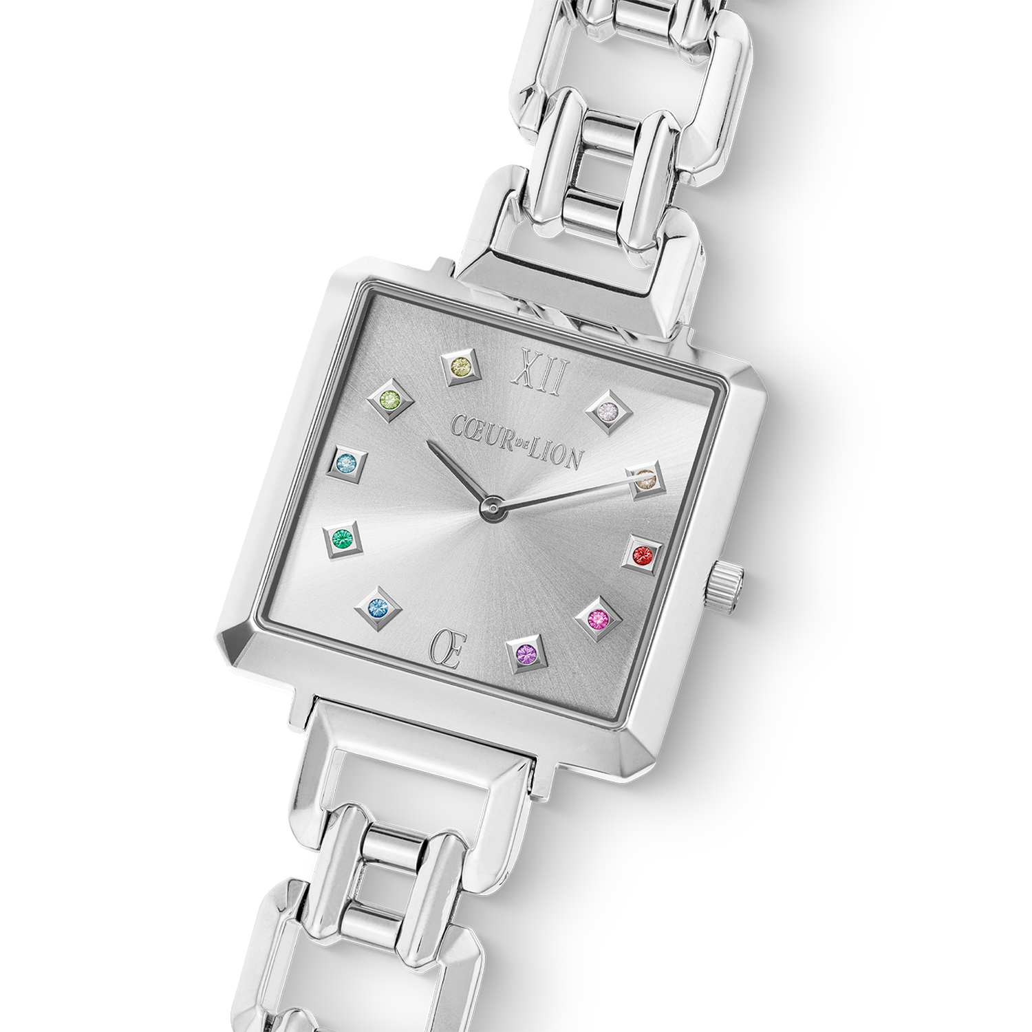 Uhr Iconic Cube Classic Rainbow Statement silber von COEUR DE LION – Detailaufnahme