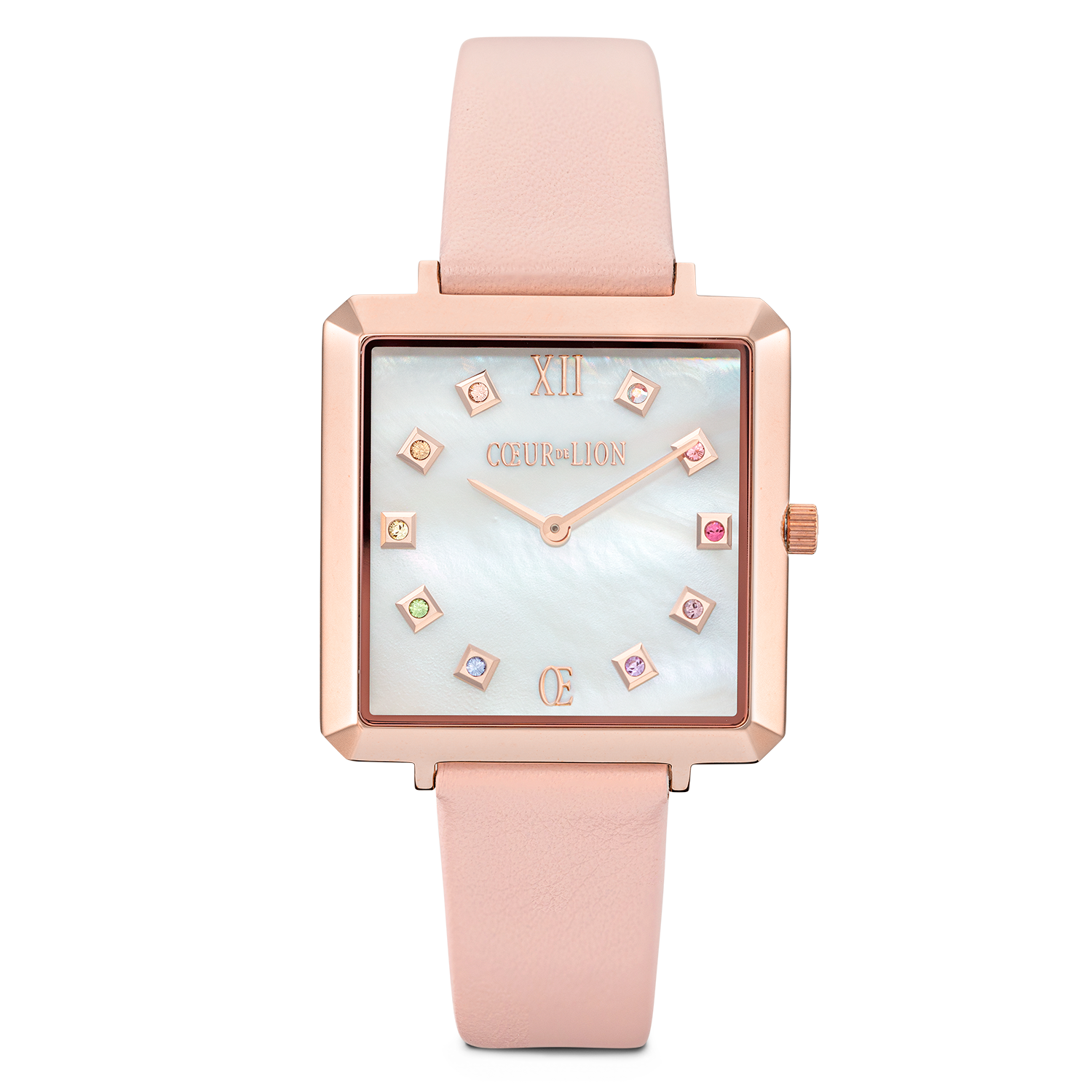 Uhr Iconic Square Perlmutt Roségold Armband Leder Romantic Rosé