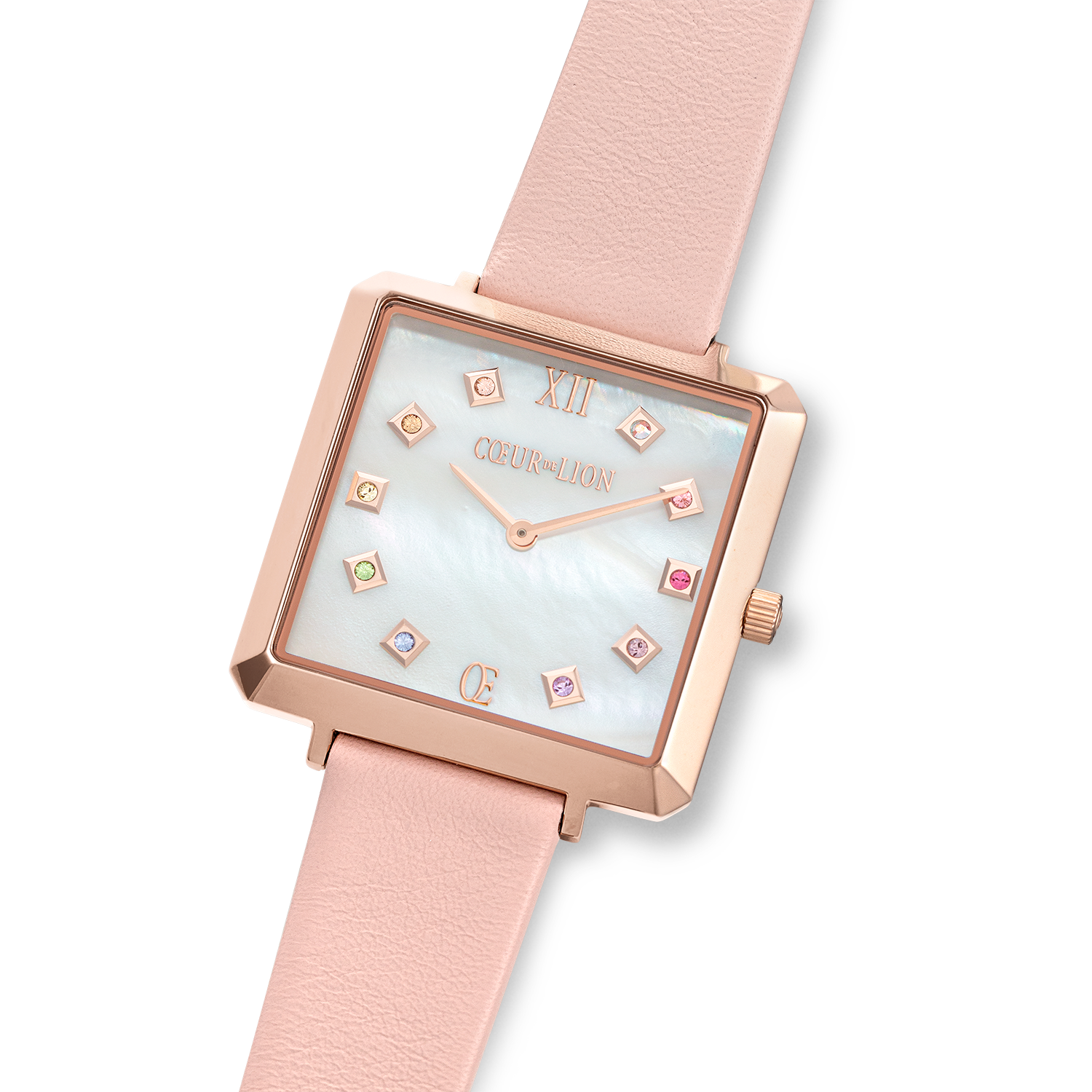Uhr Iconic Square Perlmutt Roségold Armband Leder Romantic Rosé