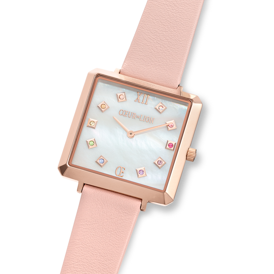 Uhr Iconic Square Perlmutt Roségold Armband Leder Romantic Rosé