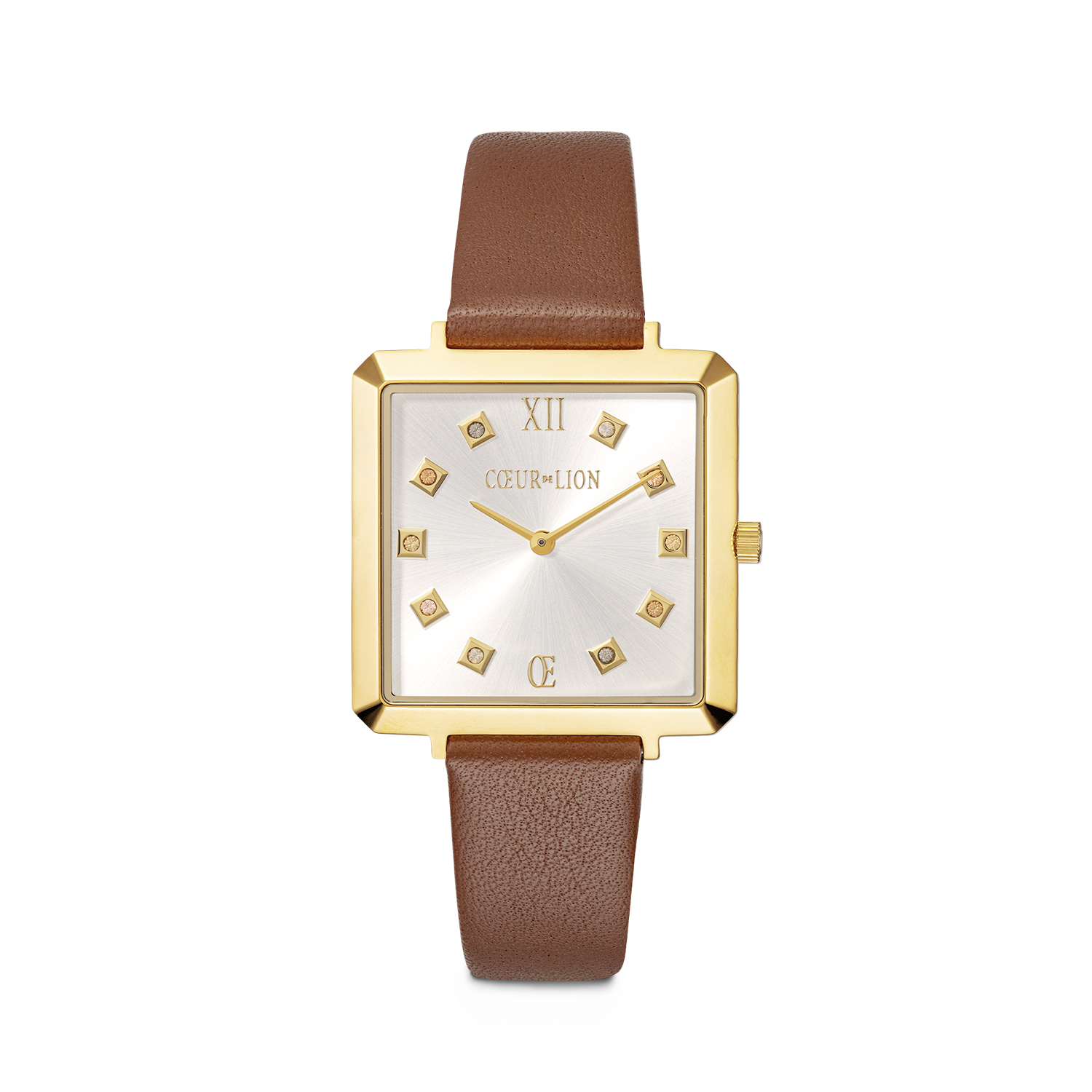 Uhr Iconic Square Gold White Sunray Armband Leder Classy Braun von COEUR DE LION