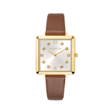 Uhr Iconic Square Gold White Sunray Armband Leder Classy Braun
