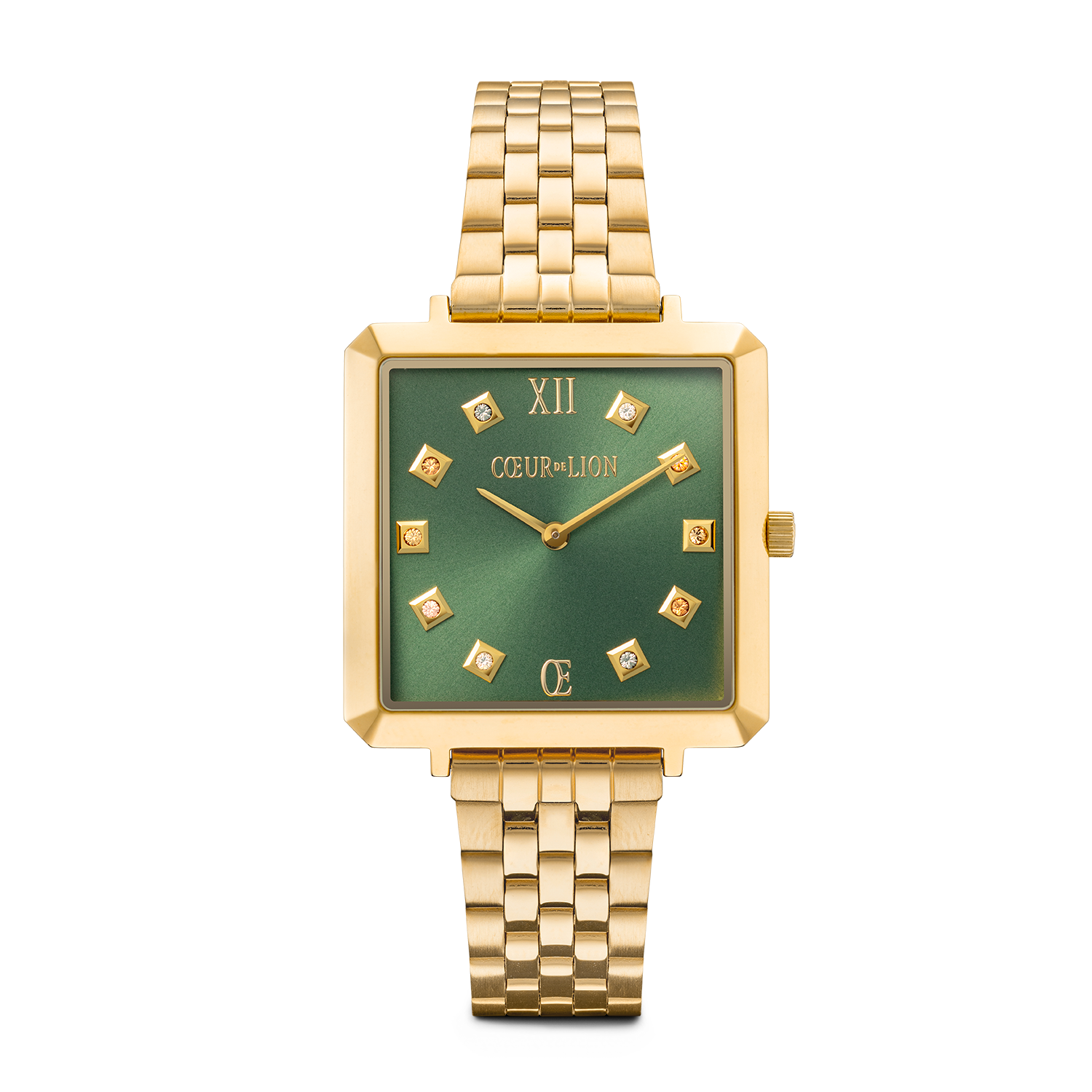 Uhr Iconic Square Glamorous Green Edelstahl Gold von COEUR DE LION