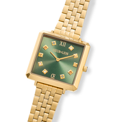 Uhr Iconic Square Glamorous Green Edelstahl Gold von COEUR DE LION – im Set mit passenden Schmuckstücken