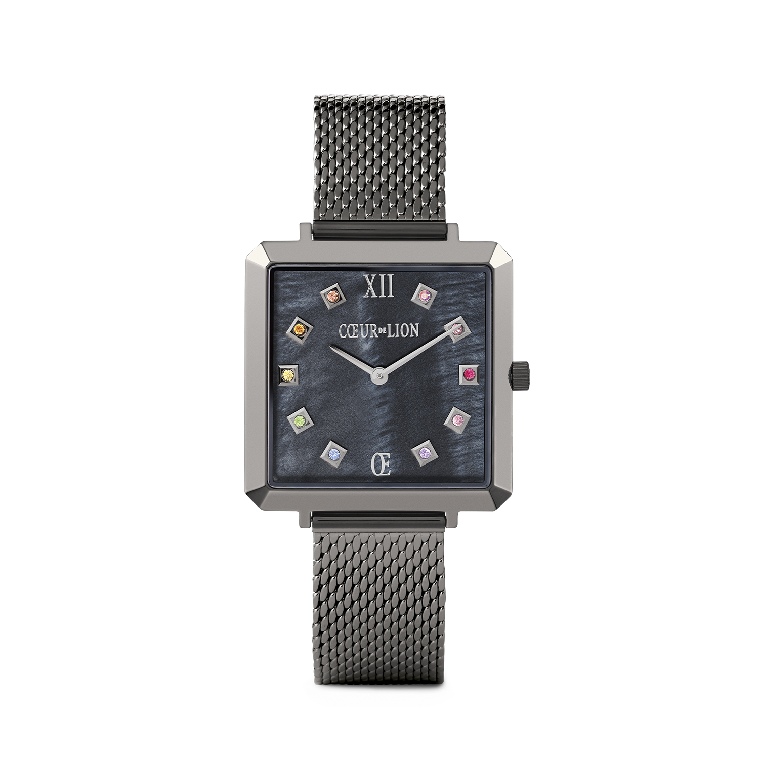 Uhr Iconic Square Anthrazit Perlmutt Milanaise Edelstahl Anthrazit von COEUR DE LION