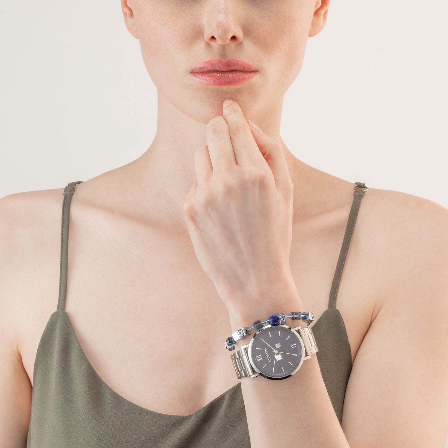 Geschenkset Uhr Rund Statement Unisex Midnight Blue & Armband GeoCUBE® Iconic Precious Blau