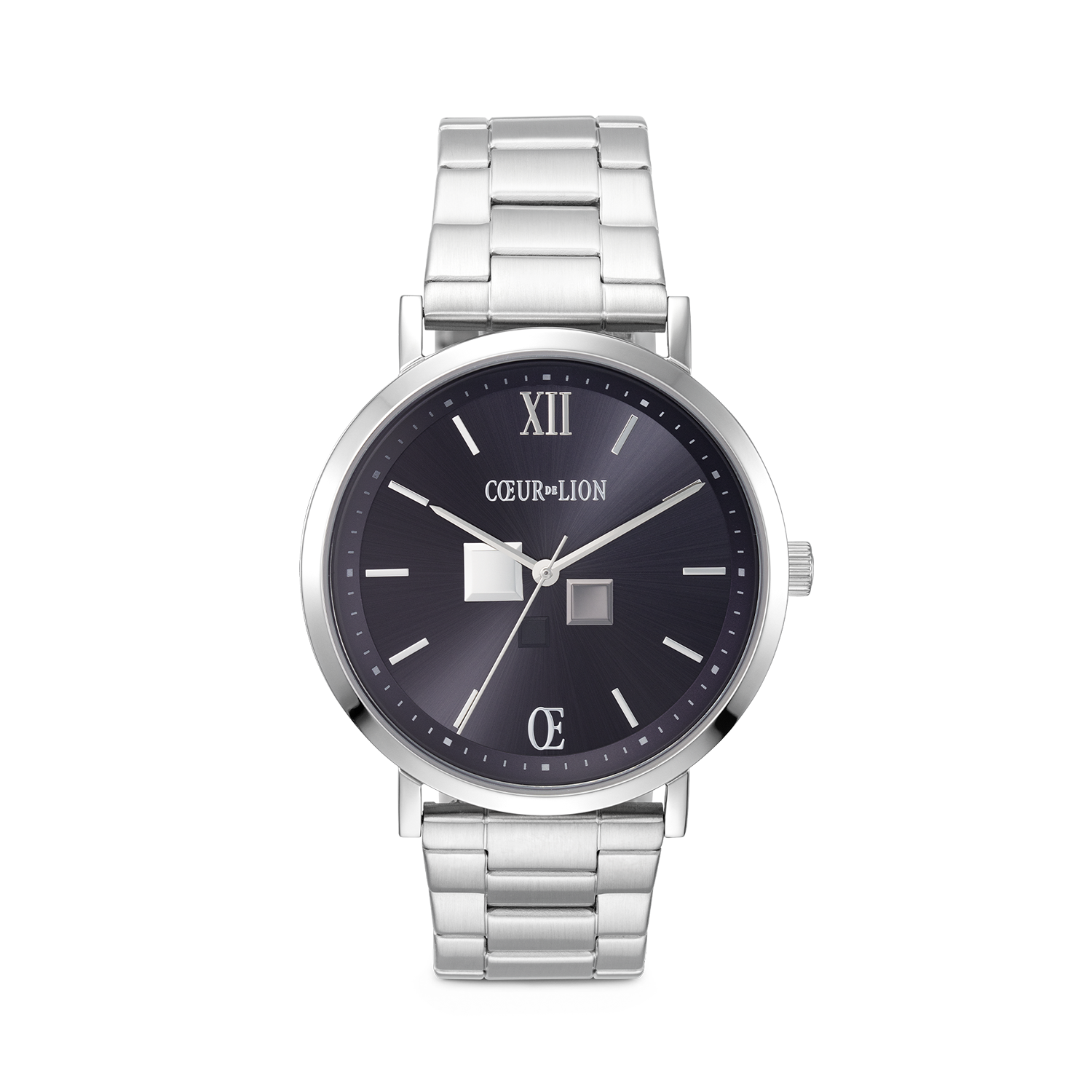Uhr Rund Statement Unisex Sunray Midnight Blue Edelstahl Frosted Silber