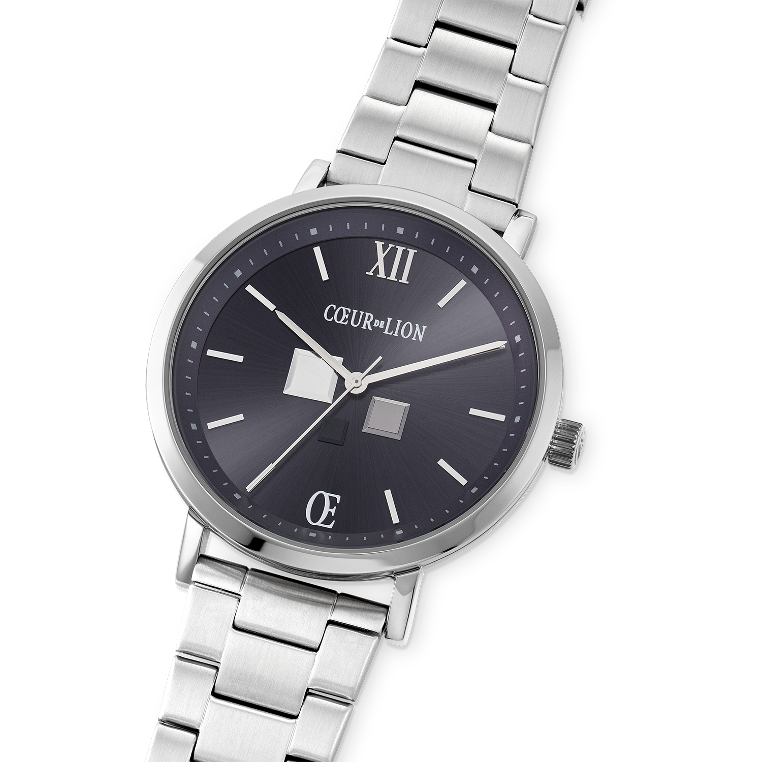 Uhr Rund Statement Unisex Sunray Midnight Blue Edelstahl Frosted Silber