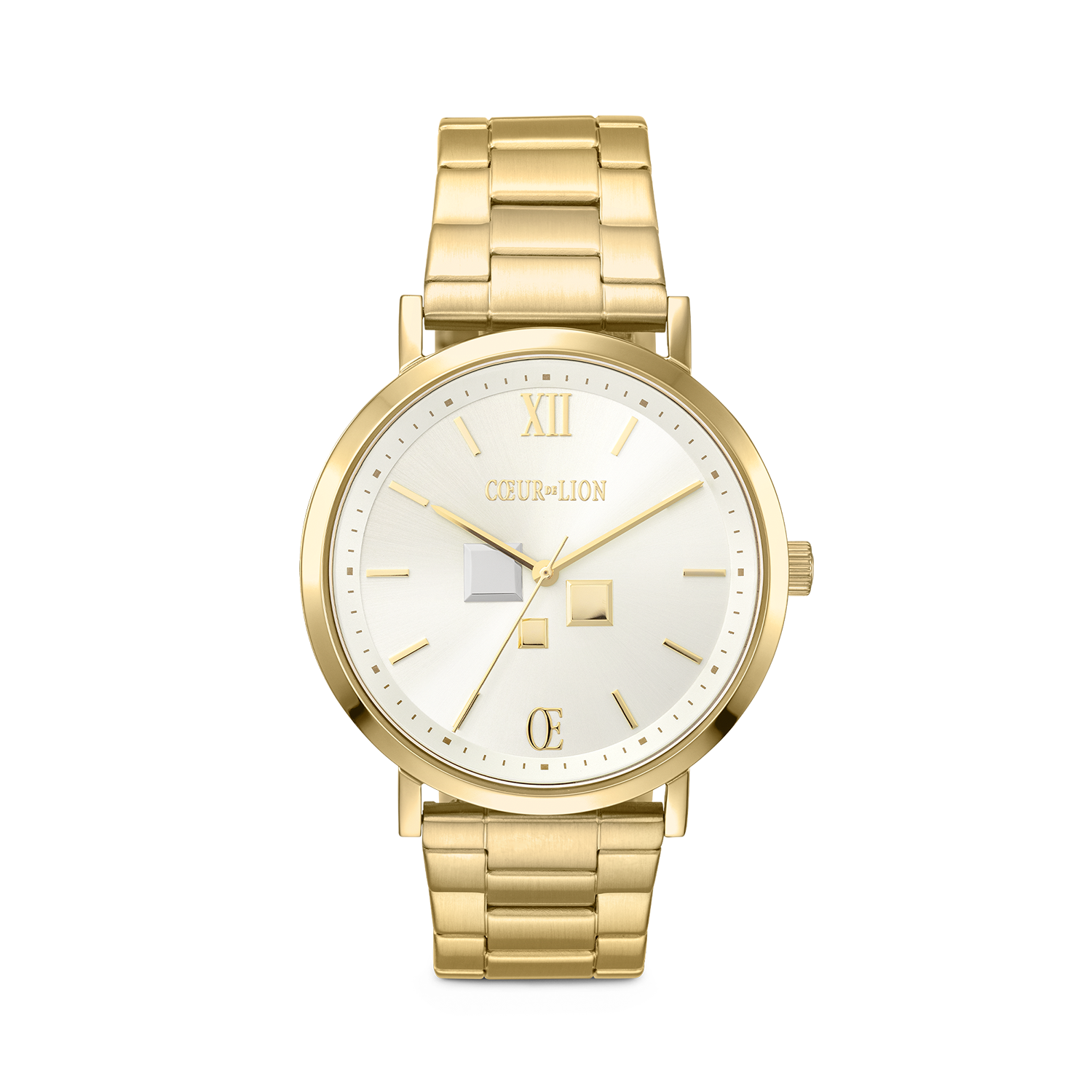 Uhr Rund Statement Unisex White Sunray Edelstahl Frosted Gold von COEUR DE LION