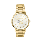 Uhr Rund Statement Unisex White Sunray Edelstahl Frosted Gold