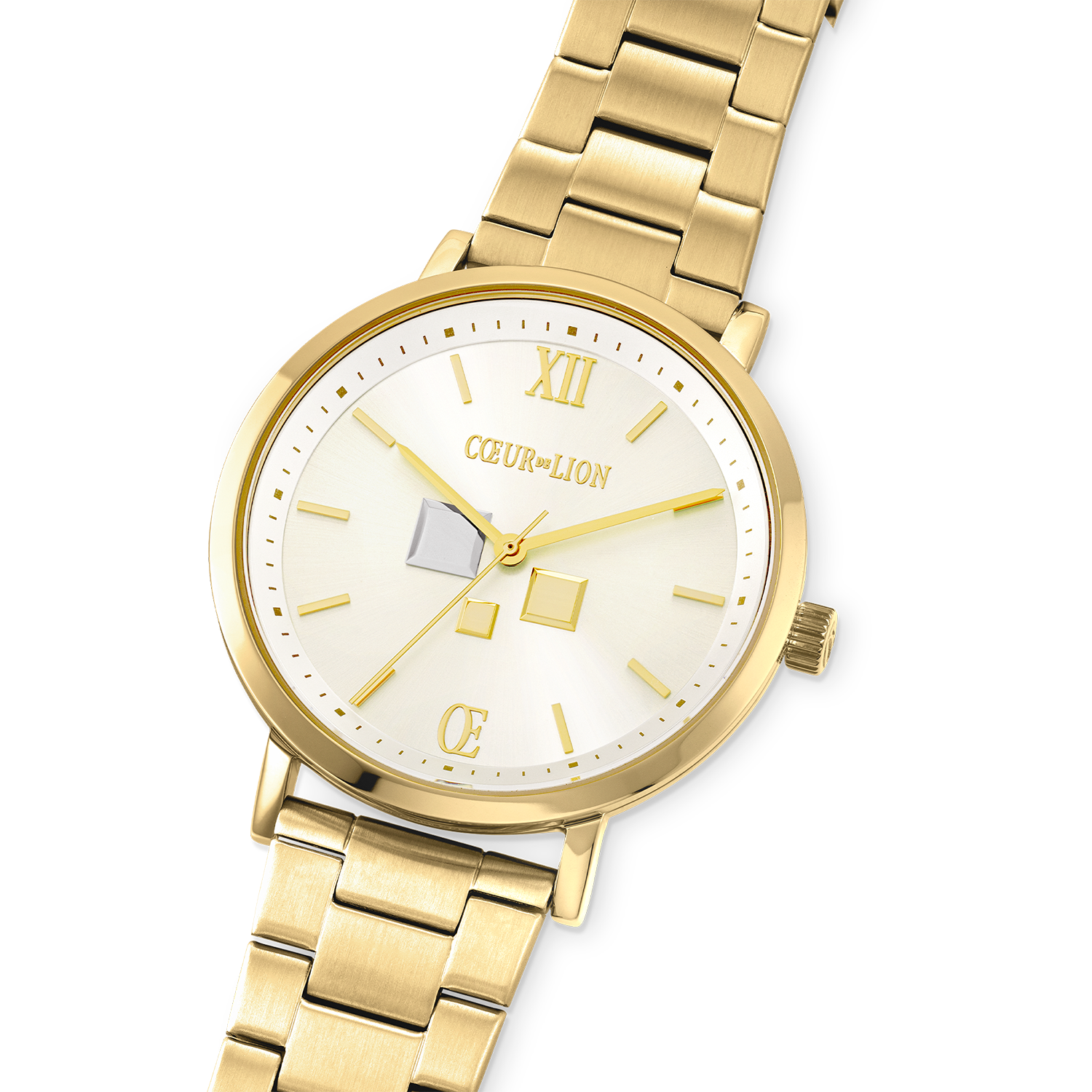 Uhr Rund Statement Unisex White Sunray Edelstahl Frosted Gold