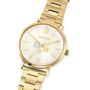 Uhr Rund Statement Unisex White Sunray Edelstahl Frosted Gold von COEUR DE LION – im Set mit passenden Schmuckstücken