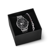 Geschenkset Uhr Rund Statement Anthrazit Sunray & Armband Precious Fusion link chain braun-Silber von COEUR DE LION