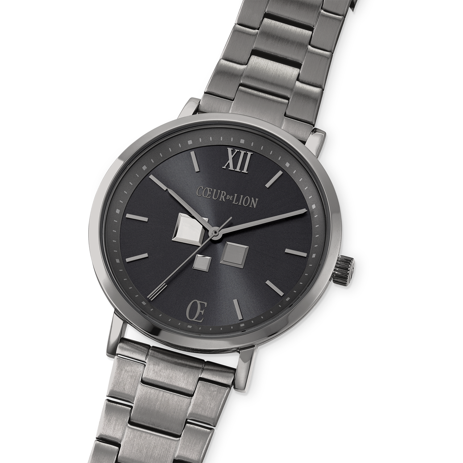 Uhr Rund Statement Unisex Anthrazit Sunray Edelstahl Light Gun Metal von COEUR DE LION – im Set mit passenden Schmuckstücken