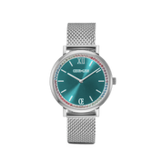 Uhr Rund Sparkling Sunray Transformative Teal Milanaise silber von COEUR DE LION