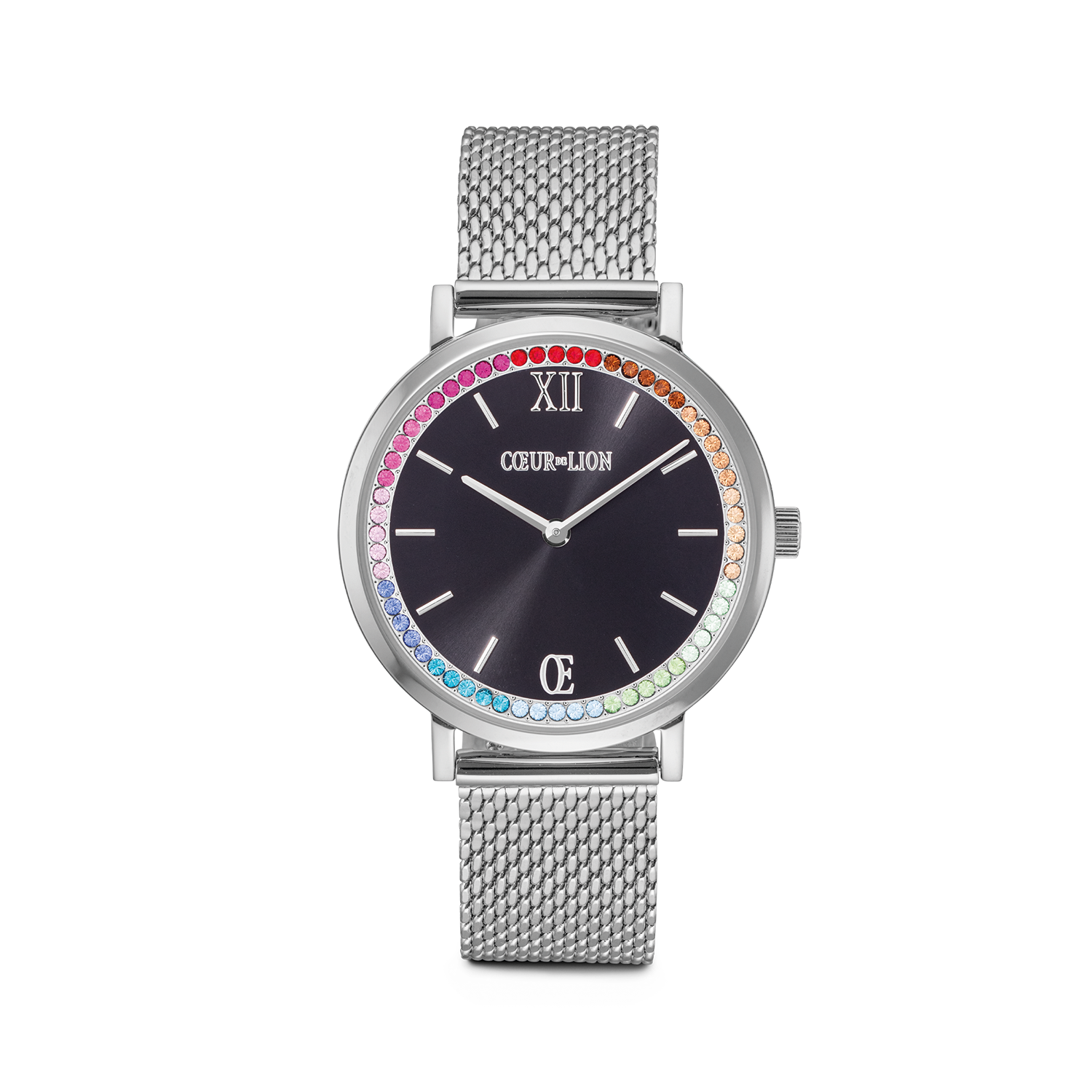 Uhr Rund Sparkling Rainbow Sunray Black Milanaise Silber von COEUR DE LION