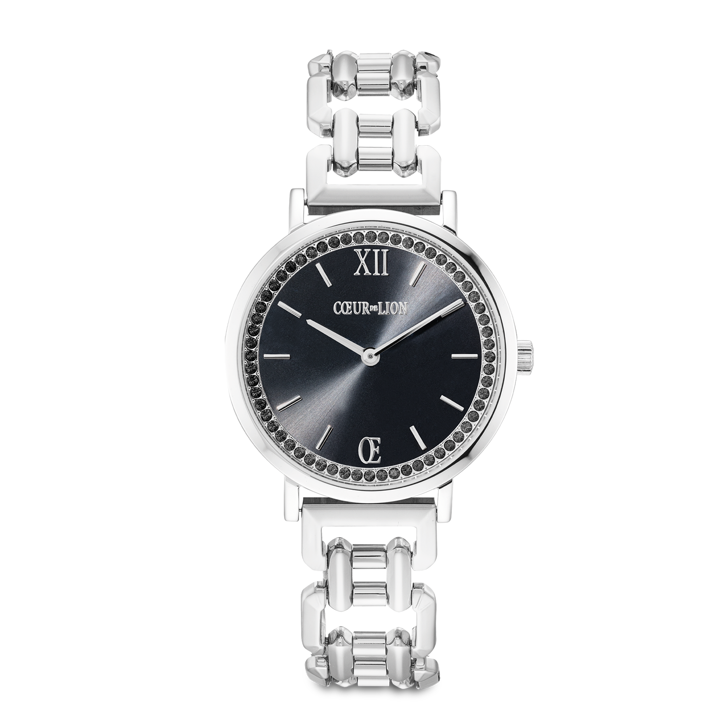 Uhr Rund Sparkling Mysterious Black Statement silber von COEUR DE LION