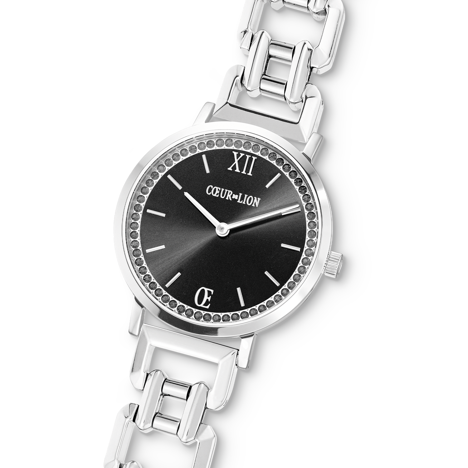 Uhr Rund Sparkling Mysterious Black Statement silber von COEUR DE LION – im Set mit passenden Schmuckstücken