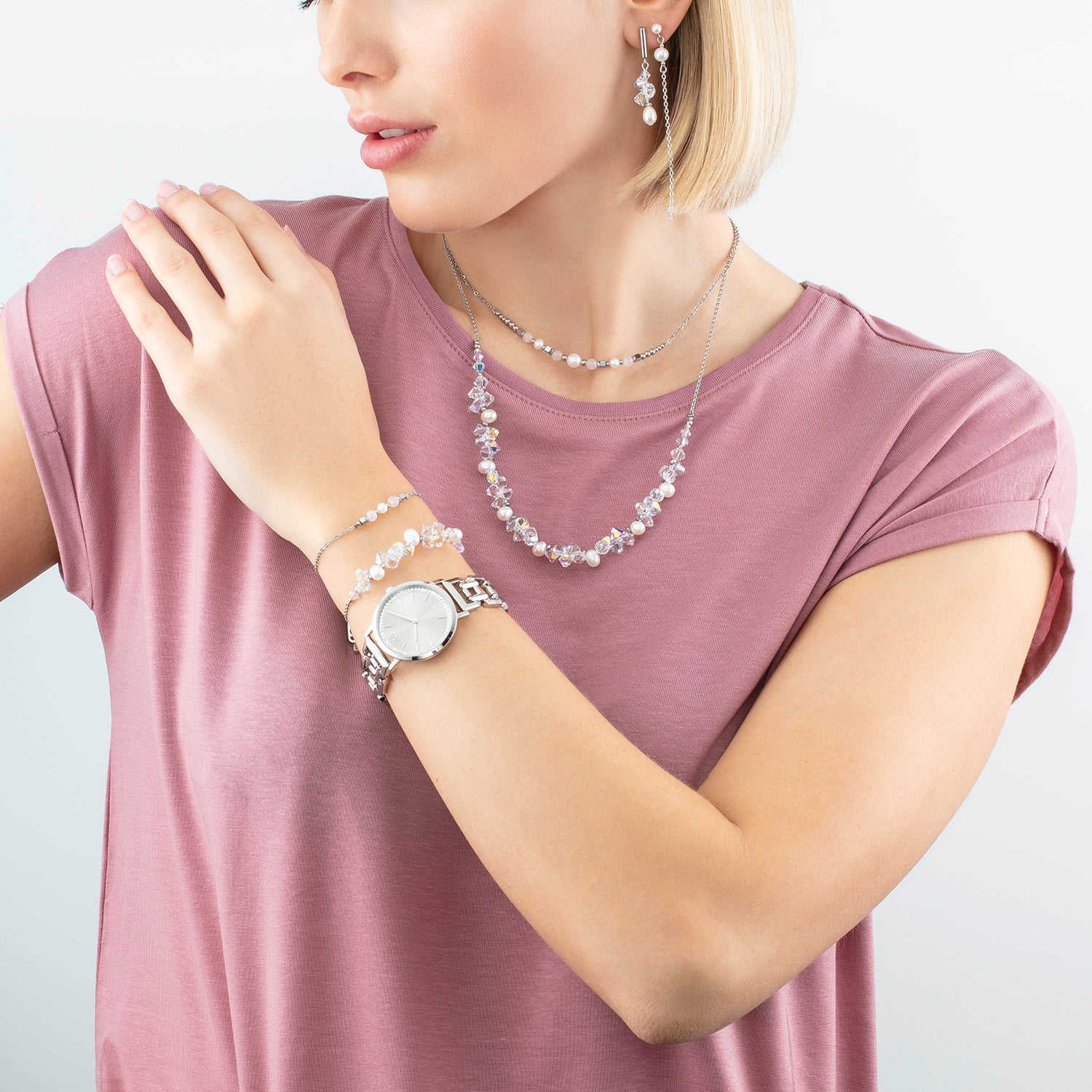 Uhr Rund Sparkling Graceful Greige Statement Silber