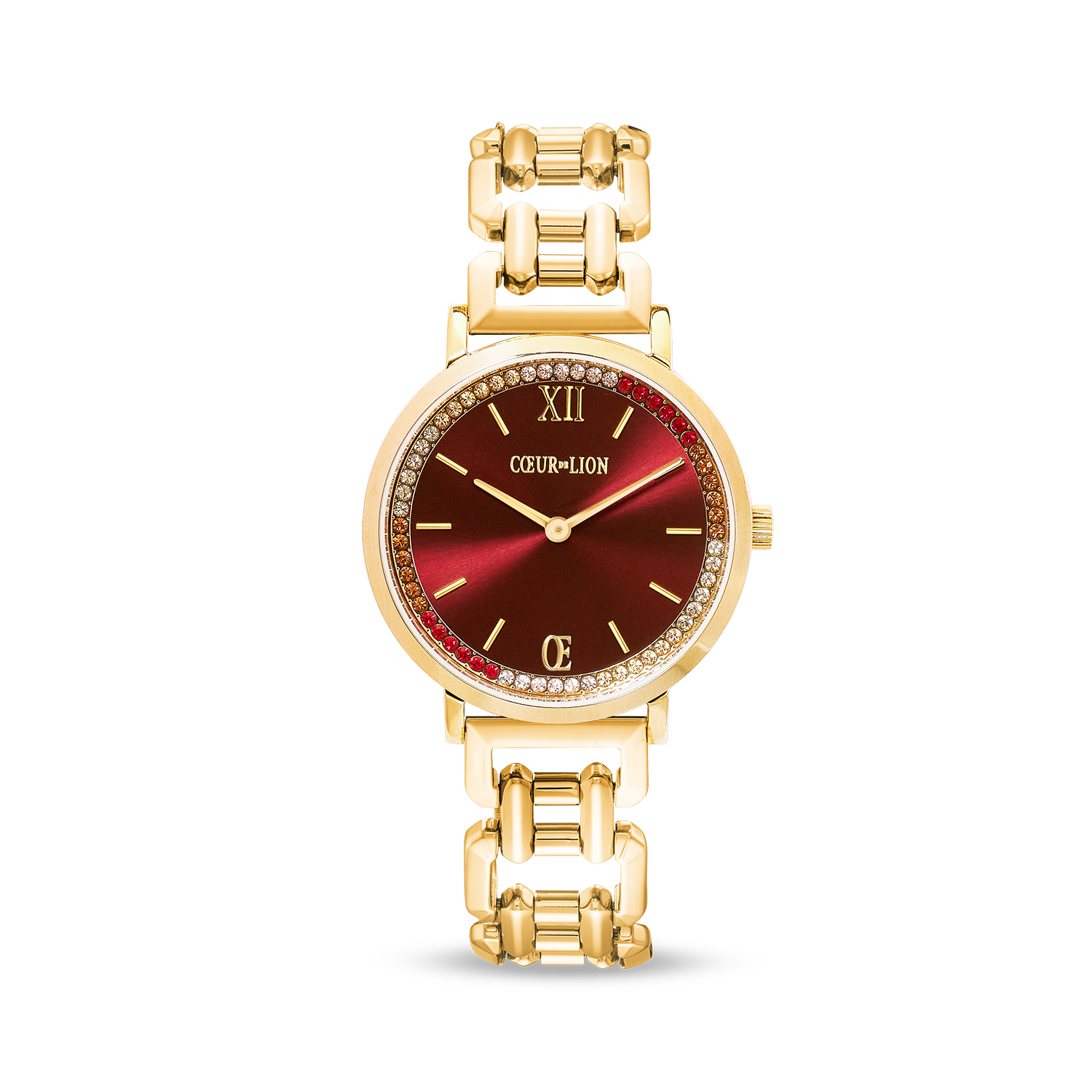 Geschenkset Uhr Rund Sparkling Festive Red & Armband Wave Cube Flow gold-braun