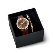 Geschenkset Uhr Rund Sparkling braun & Armband Wave Cube Flow gold-braun von COEUR DE LION