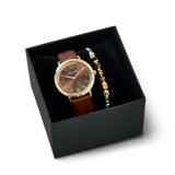 Geschenkset Uhr Rund Sparkling braun & Armband Wave Cube Flow gold-braun