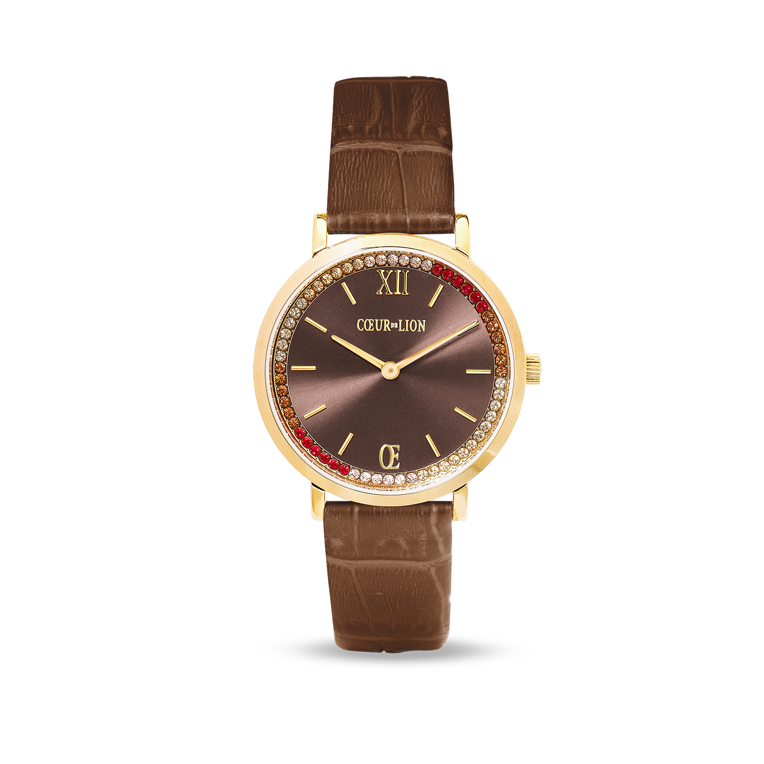 Geschenkset Uhr Rund Sparkling braun & Armband Wave Cube Flow gold-braun von COEUR DE LION – Tragevariante