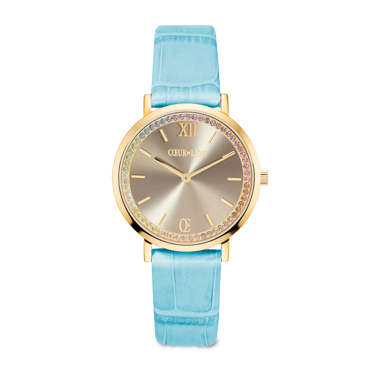 Uhr Rund Pastel Lovers Gold Armband Leder Blau
