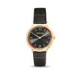 Uhr Rund Sparkling Sunray Leder Dunkelgrau Gold