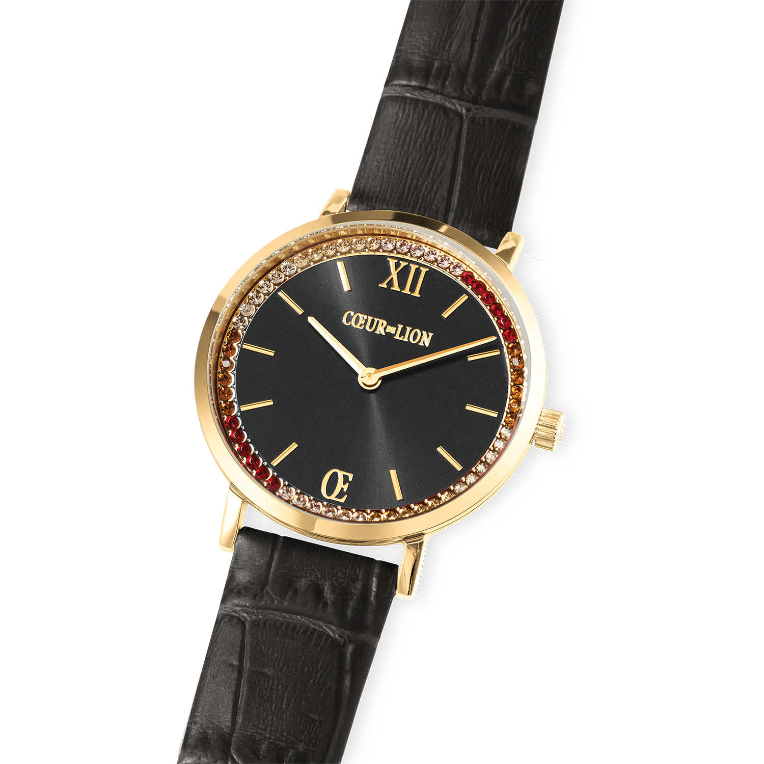 Uhr Rund Sparkling Sunray Leder Dunkelgrau Gold