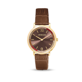 Uhr Rund Sparkling Sunray Armband Leder Braun gold