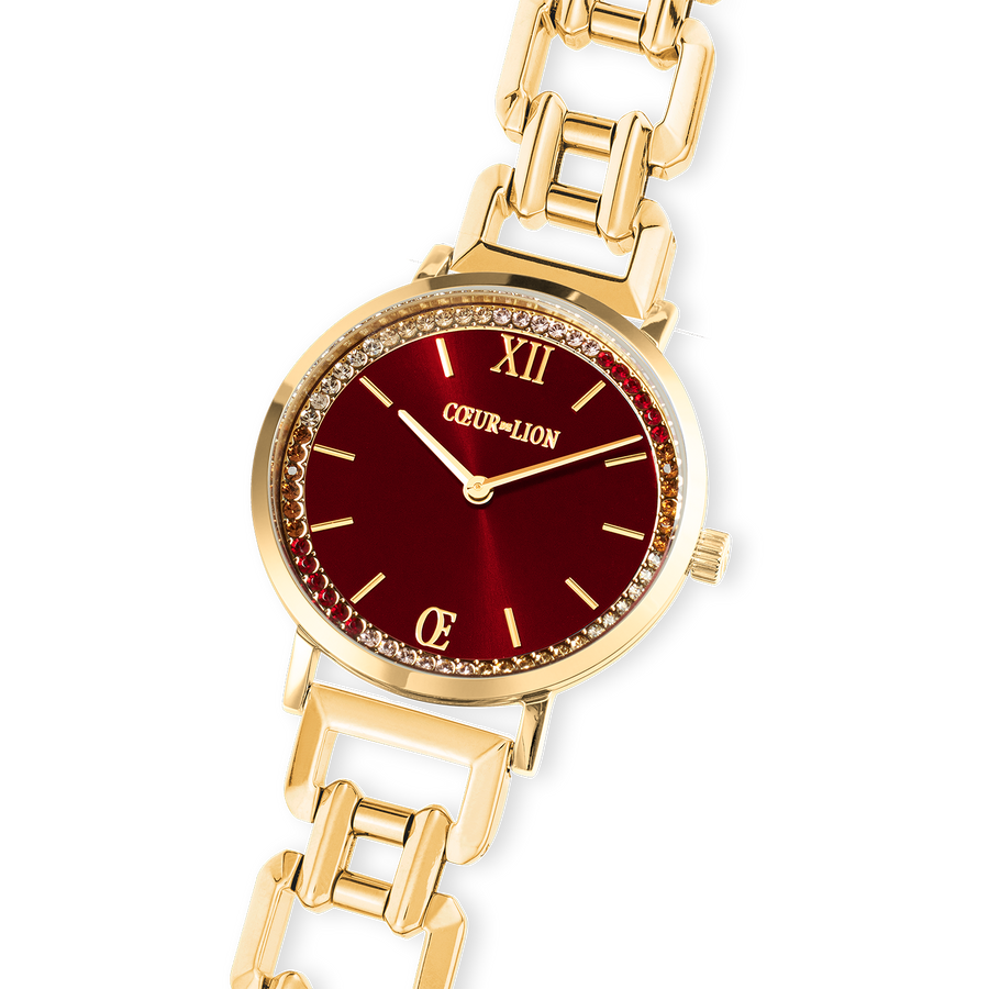 Uhr Rund Sparkling Festive Red Statement Gold
