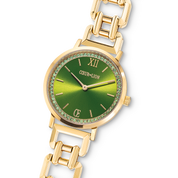 Uhr Rund Sparkling Fabulous Green Statement Gold von COEUR DE LION – im Set mit passenden Schmuckstücken