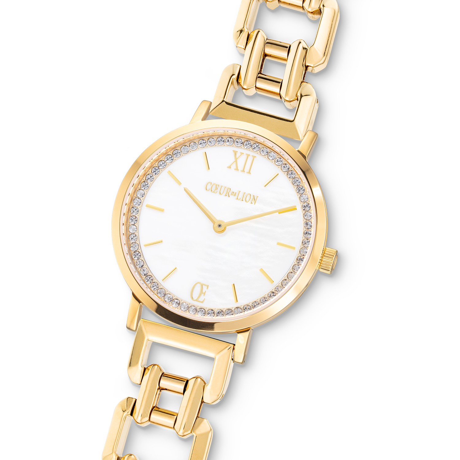 Uhr Rund Sparkling Perlmutt Statement Gold von COEUR DE LION – im Set mit passenden Schmuckstücken