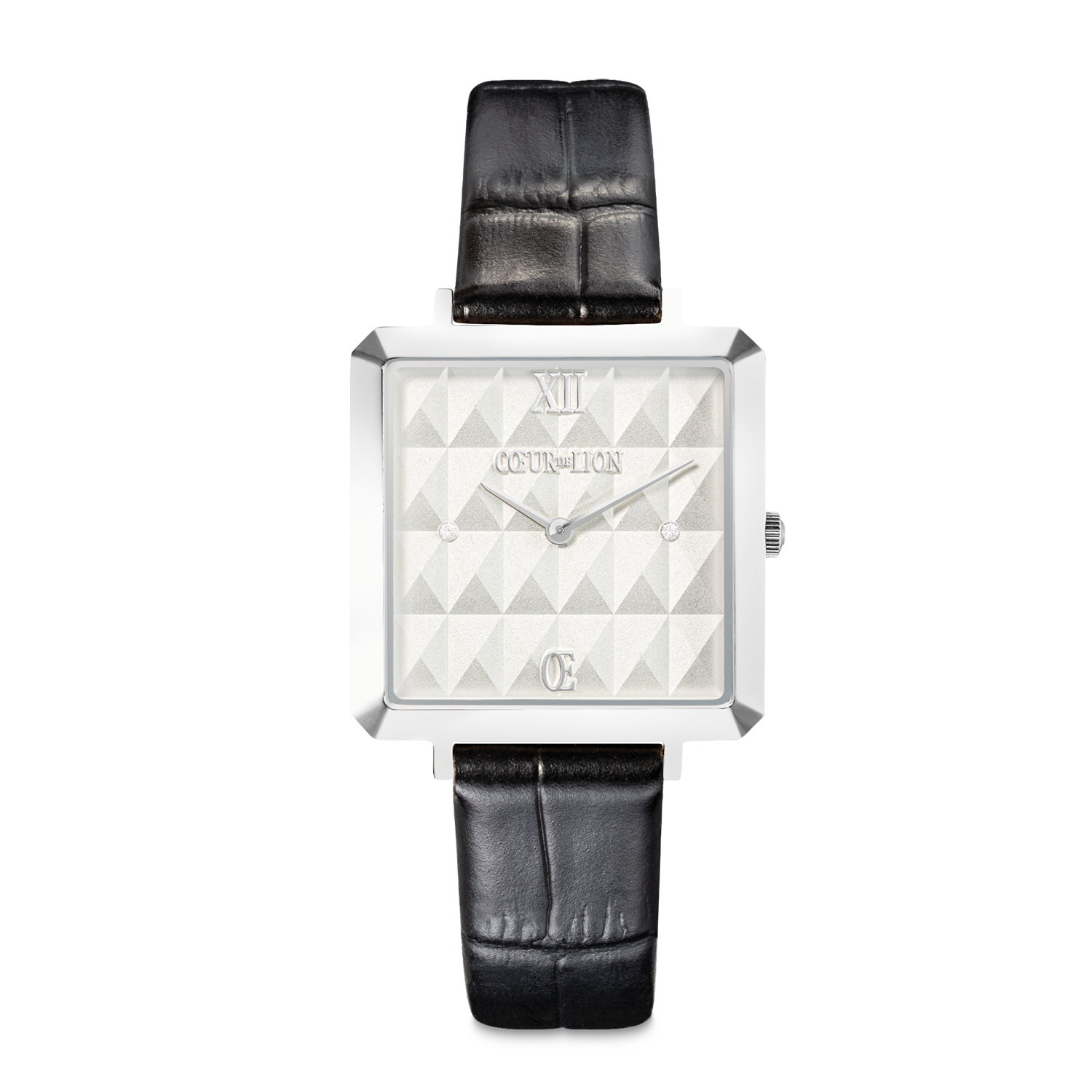 Uhr Iconic Cube Spikes Silber Armband Leder Schwarz von COEUR DE LION